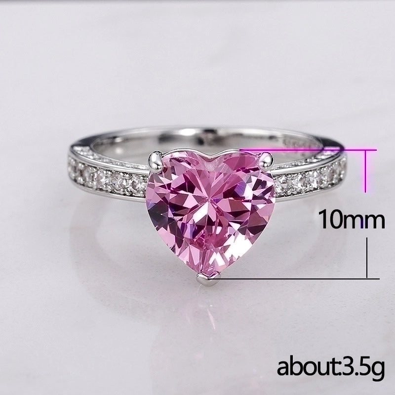 New Wedding Rings Inlaid With Aaa Heart-Shaped Pink Diamond Zircon Copper Ring