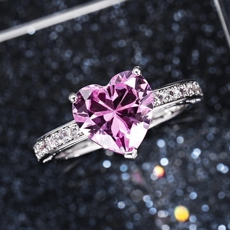 New Wedding Rings Inlaid With Aaa Heart-Shaped Pink Diamond Zircon Copper Ring