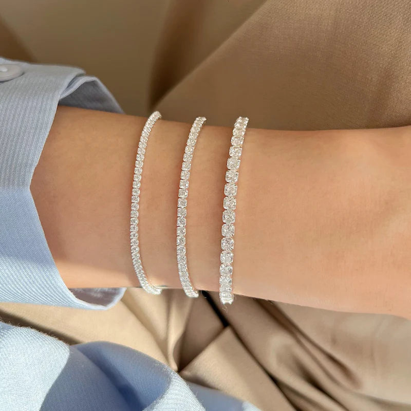 Sterling Silver Korean Circle Polka Dot Round Silver Diamond Inlay Bracelets