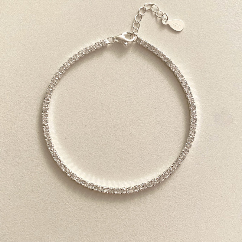 Sterling Silver Korean Circle Polka Dot Round Silver Diamond Inlay Bracelets