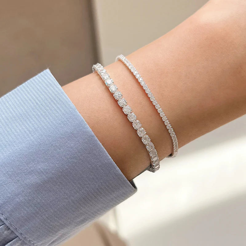 Sterling Silver Korean Circle Polka Dot Round Silver Diamond Inlay Bracelets