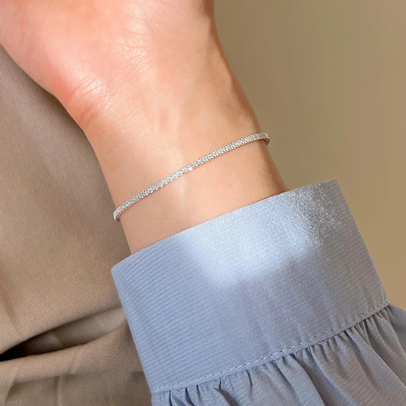 Sterling Silver Korean Circle Polka Dot Round Silver Diamond Inlay Bracelets