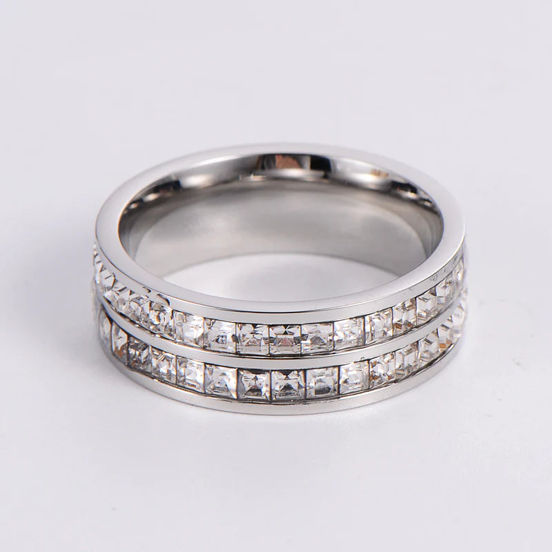 Hexagon Geometric Stainless Steel Zircon Inlay Rings
