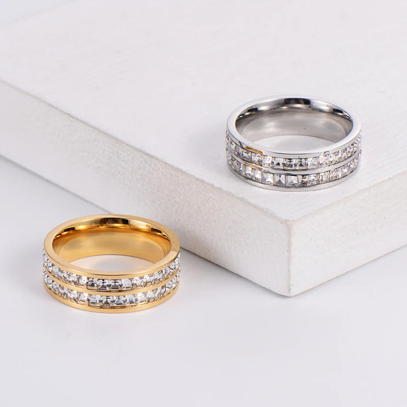 Hexagon Geometric Stainless Steel Zircon Inlay Rings