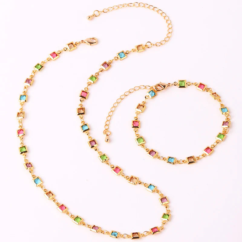 Women Multicolour Zircon Necklace and Bracelet