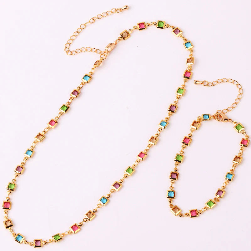 Women Multicolour Zircon Necklace and Bracelet