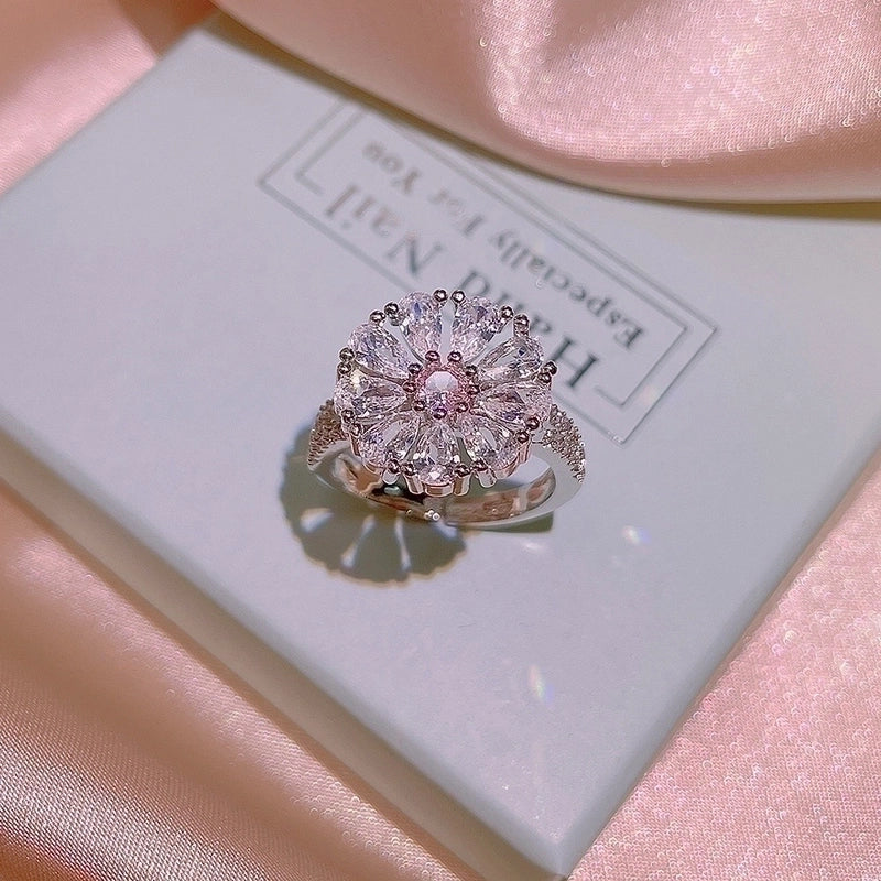 Flower Titanium Inlay Zircon Rings Earrings Necklace