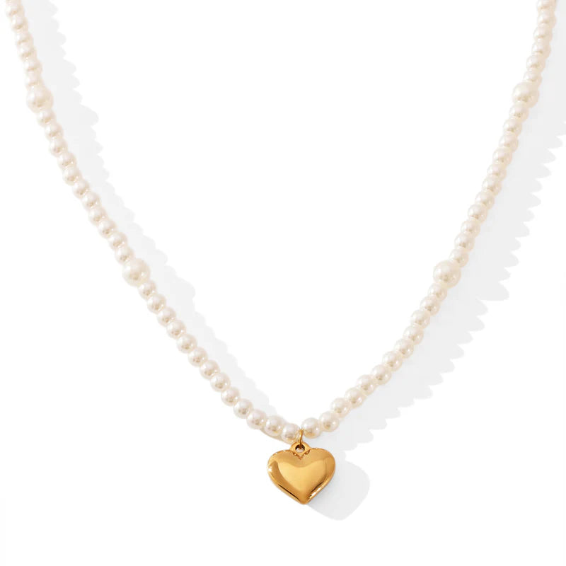 Pearl Heart Titanium Steel Electroplating Necklaces