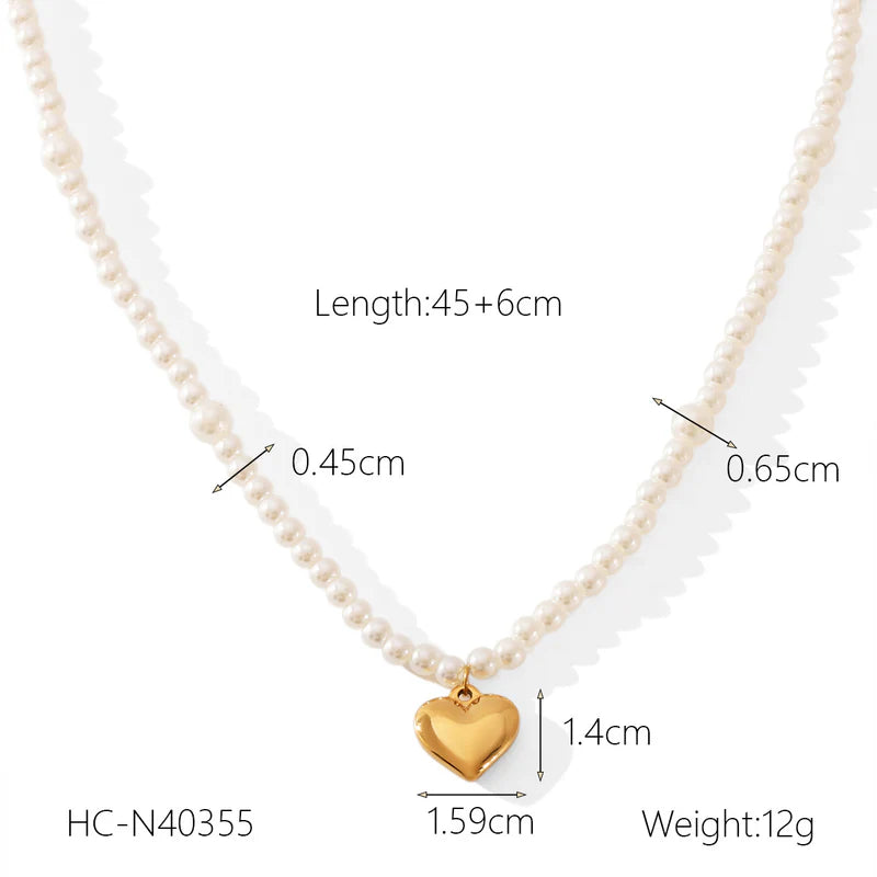 Pearl Heart Titanium Steel Electroplating Necklaces