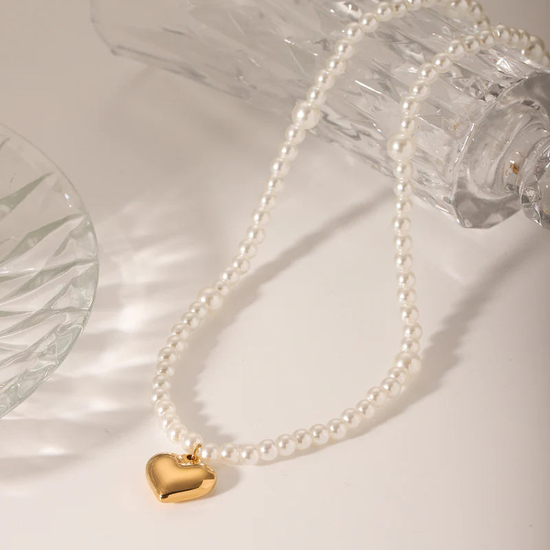 Pearl Heart Titanium Steel Electroplating Necklaces