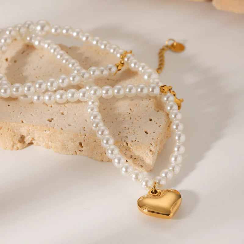 Pearl Heart Titanium Steel Electroplating Necklaces