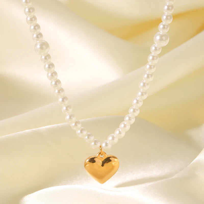 Pearl Heart Titanium Steel Electroplating Necklaces
