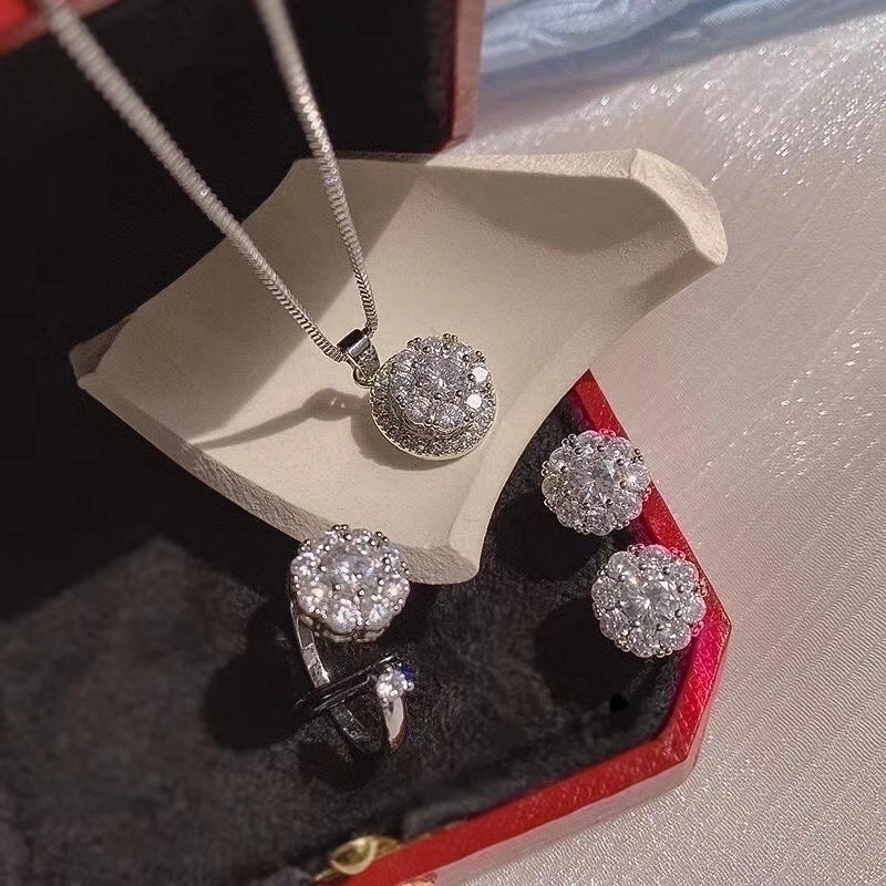 Solid Color Titanium Steel Inlay Zircon Rings Earrings Necklace