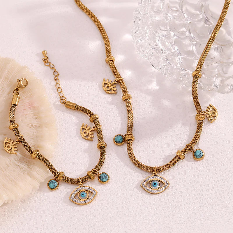 Eye Geometric Stainless Gold Plated Necklaces