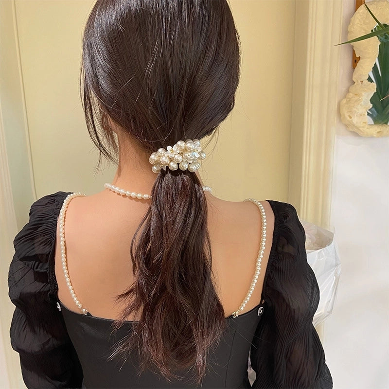 Women's Sweet Geometric Artificial Pearl Beaded Inlay Rhinestones Hair Tie
