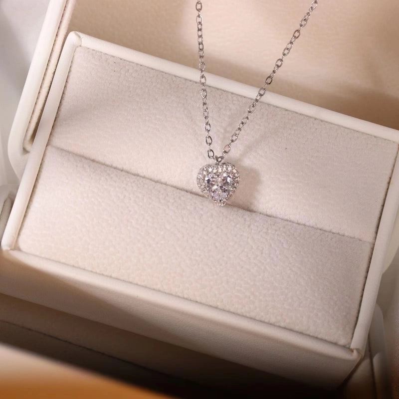 Heart Shape Titanium Steel Inlay Zircon Rings Earrings Necklace