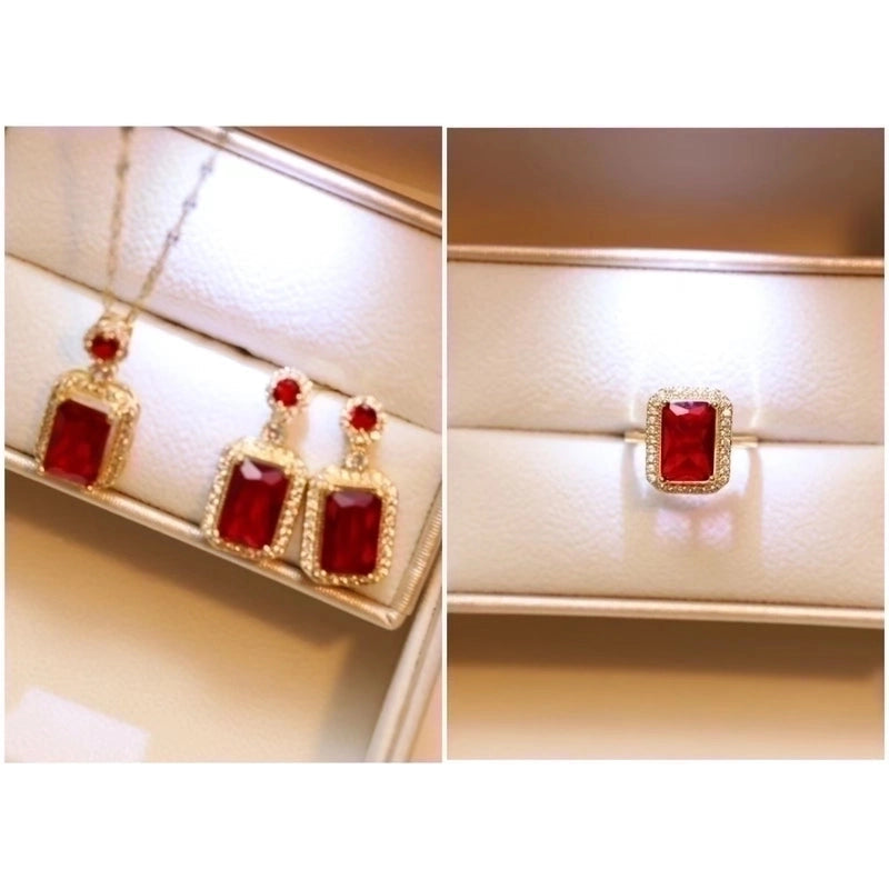 Ethnic Style Square Titanium Steel Inlay Zircon Rings Earrings Necklace