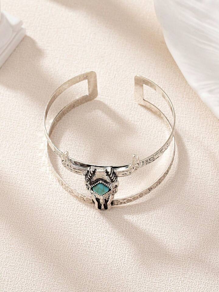 Piece Western Turquoise Stone Antique Cuff Bangle Bracelet For Women