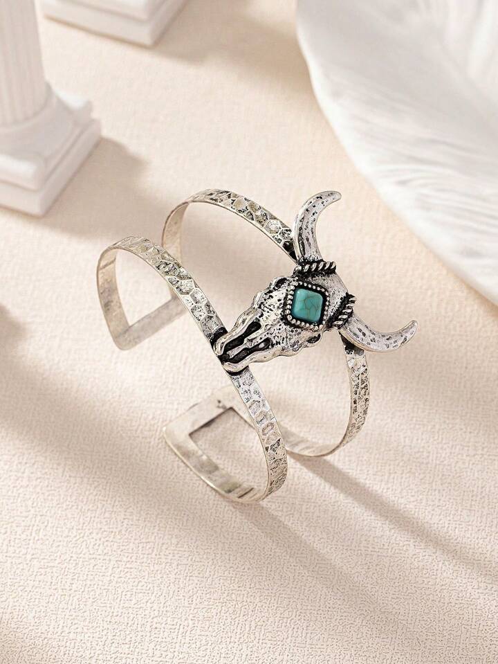 Piece Western Turquoise Stone Antique Cuff Bangle Bracelet For Women