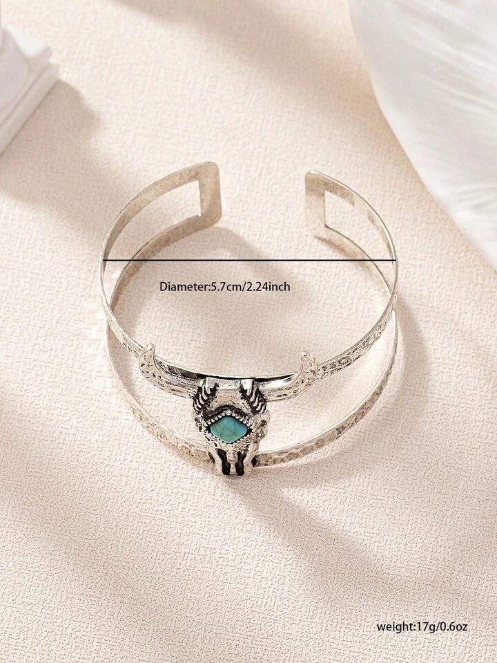 Piece Western Turquoise Stone Antique Cuff Bangle Bracelet For Women