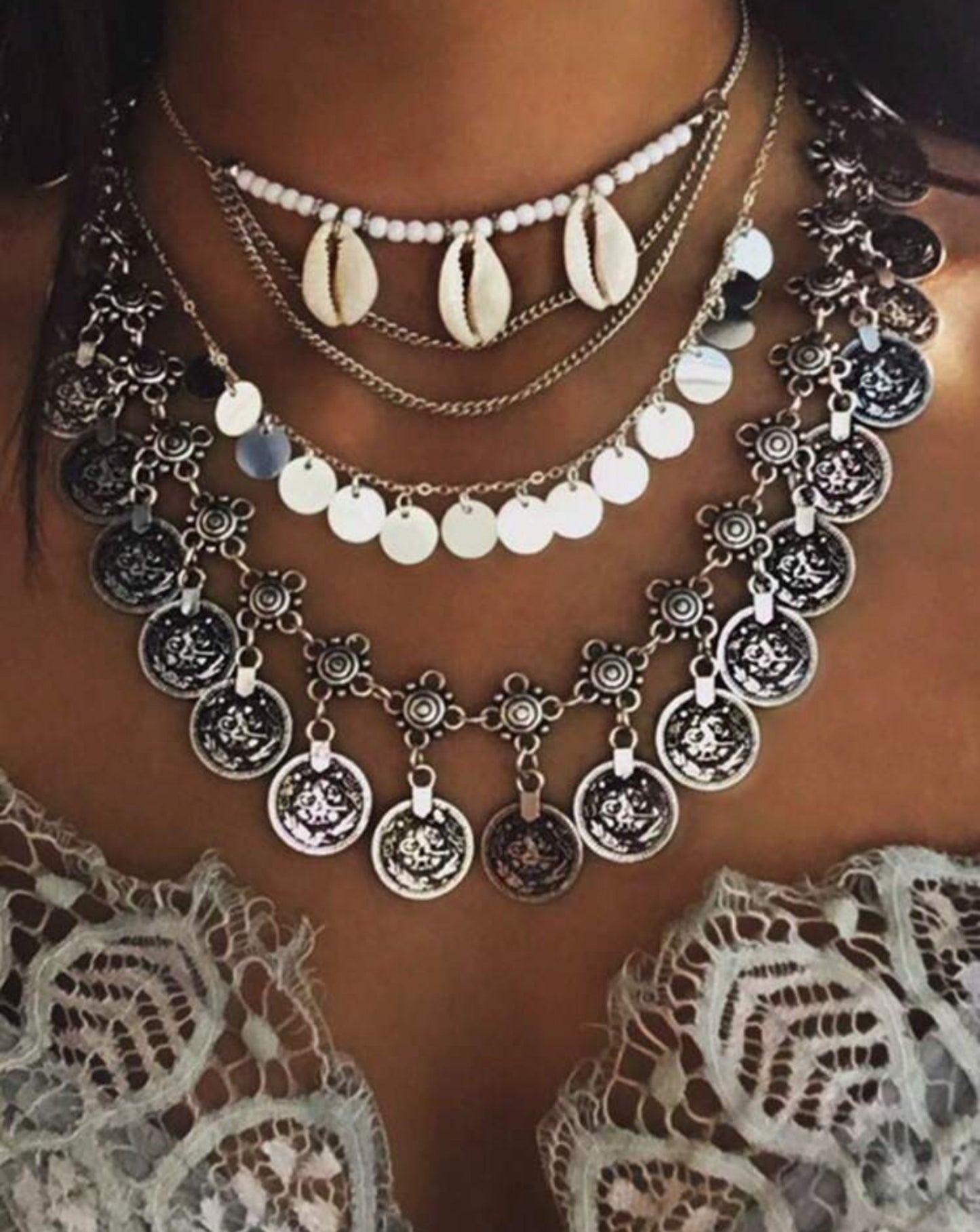 Vintage Coin & Tassel Pendant Necklace
