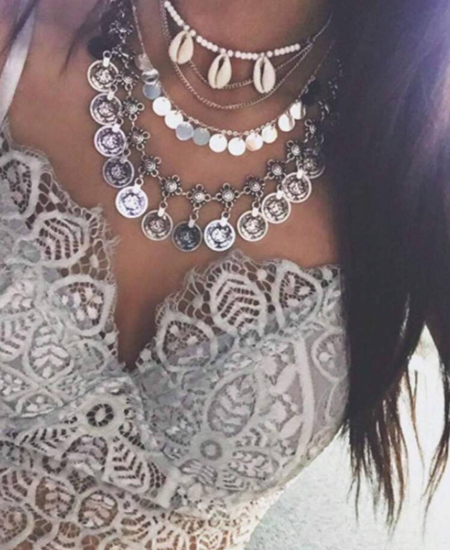 Vintage Coin & Tassel Pendant Necklace