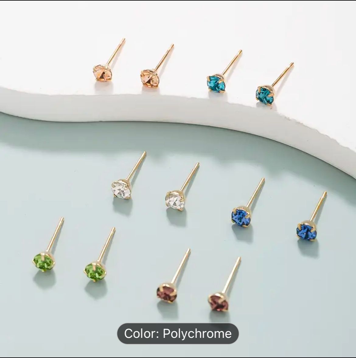 Set of 6 pairs of stylish and simple small stud earrings with rhinestones