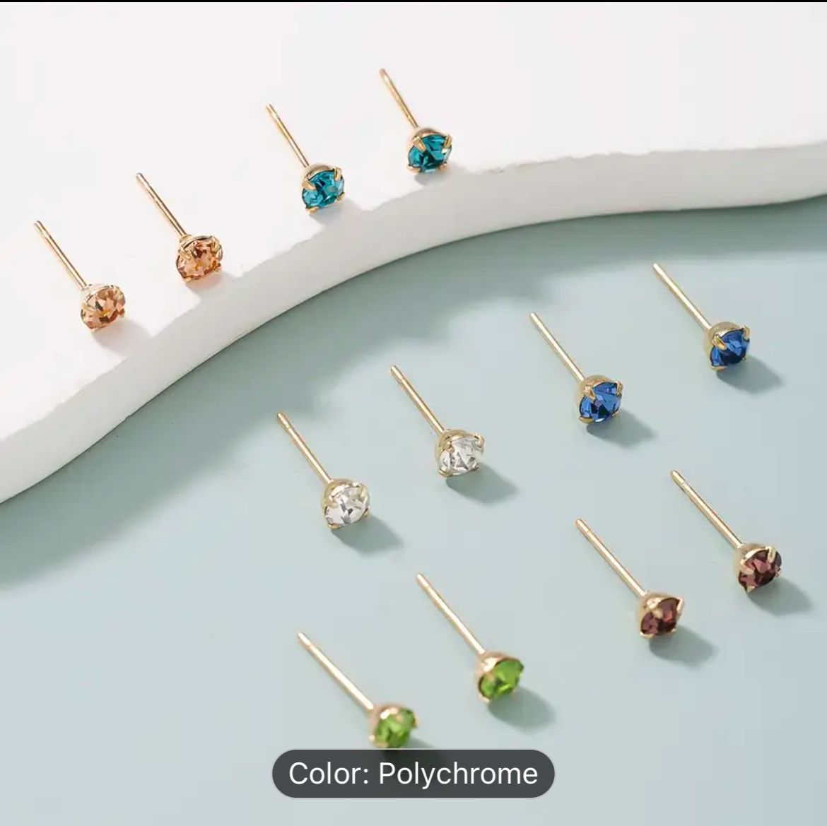 Set of 6 pairs of stylish and simple small stud earrings with rhinestones