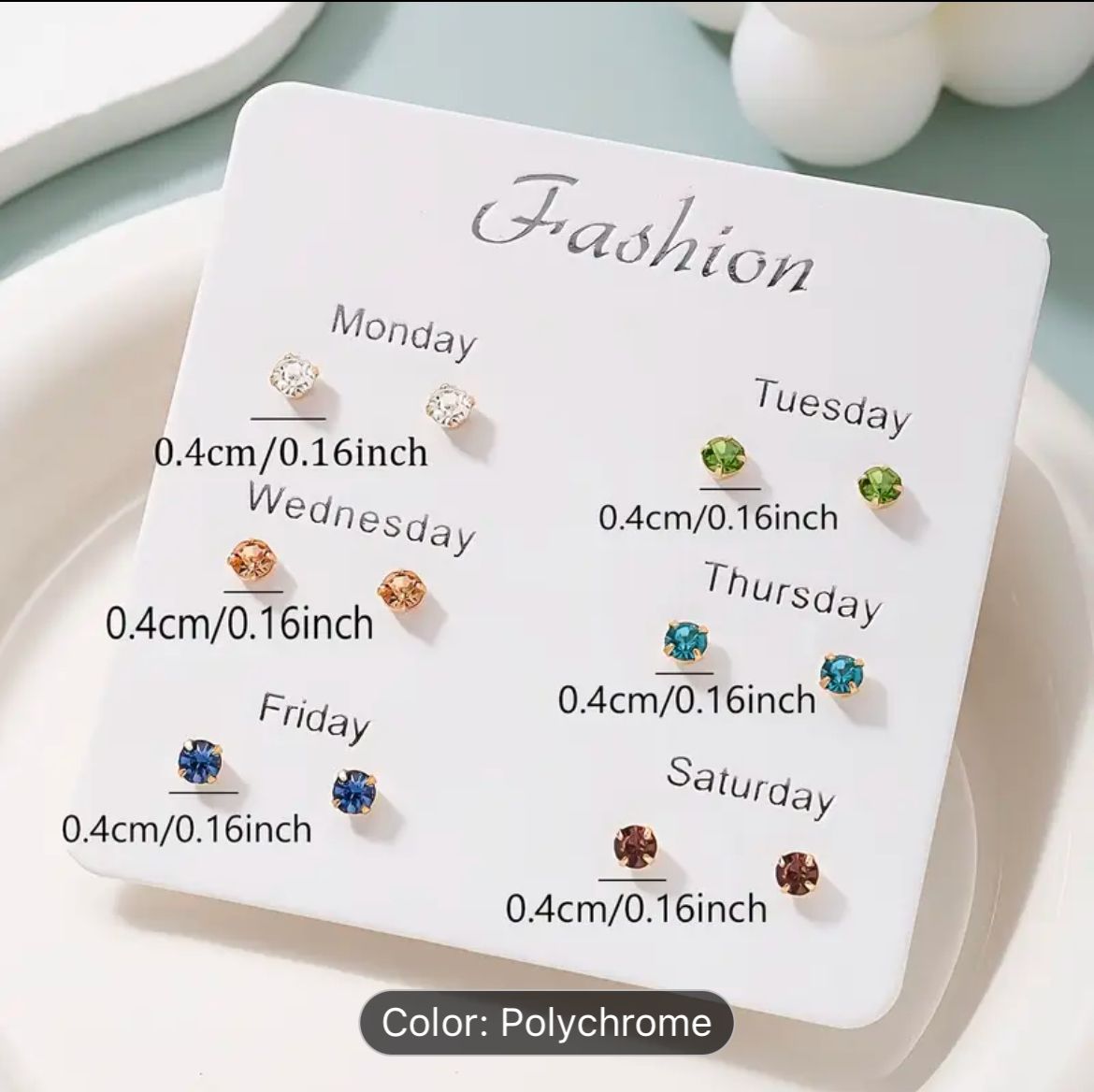 Set of 6 pairs of stylish and simple small stud earrings with rhinestones