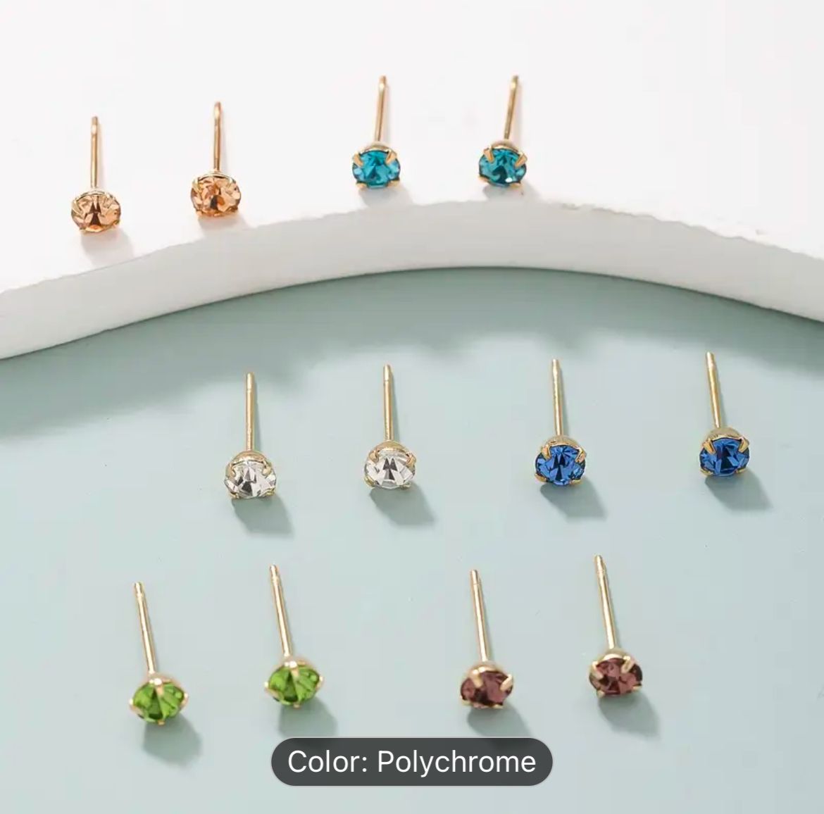 Set of 6 pairs of stylish and simple small stud earrings with rhinestones