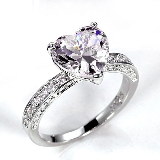 New Wedding Rings Inlaid With Aaa Heart-Shaped Pink Diamond Zircon Copper Ring