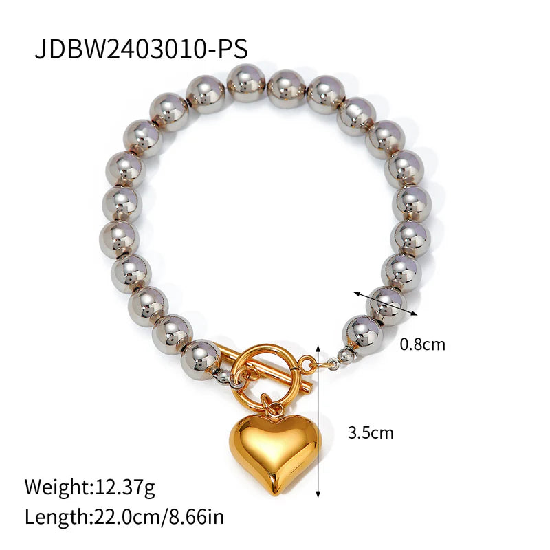 Unisex IG Style Heart Stainless Steel 18K Gold Plated Bracelets