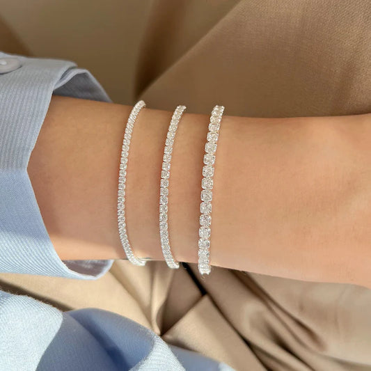 Sterling Silver Korean Circle Polka Dot Round Silver Diamond Inlay Bracelets