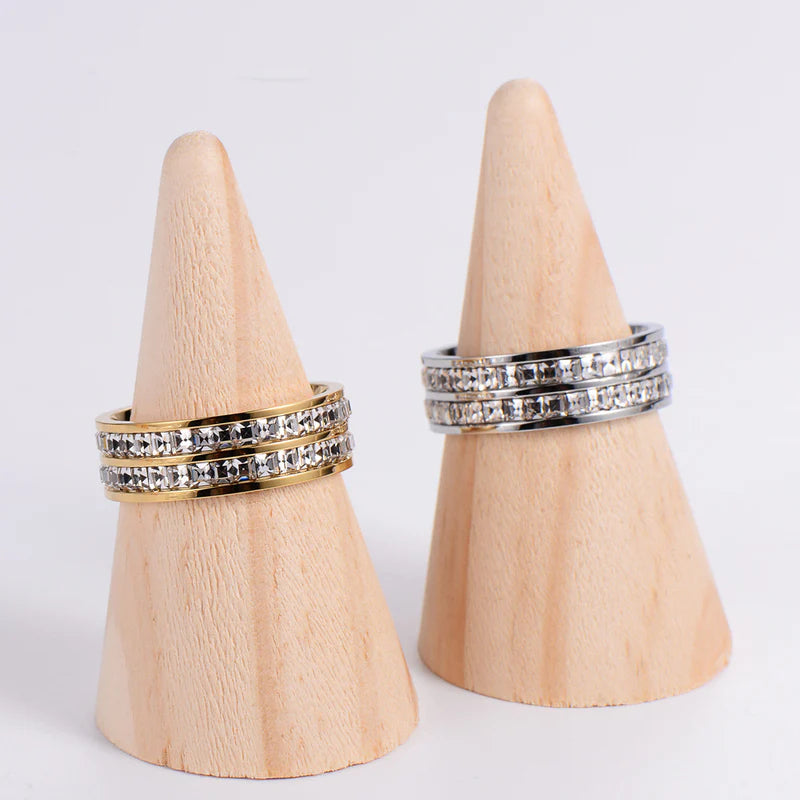 Hexagon Geometric Stainless Steel Zircon Inlay Rings
