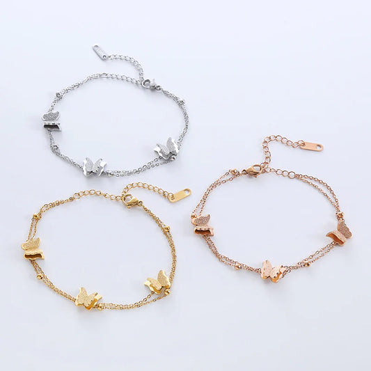 Women Chain Geometric Stainless Steel Butterfly Bracelets