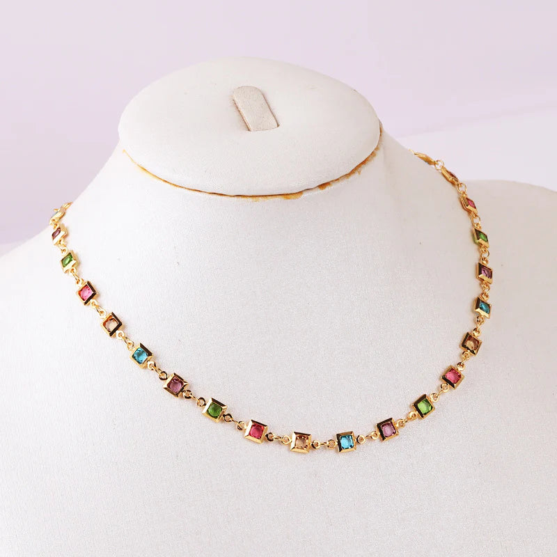 Women Multicolour Zircon Necklace and Bracelet