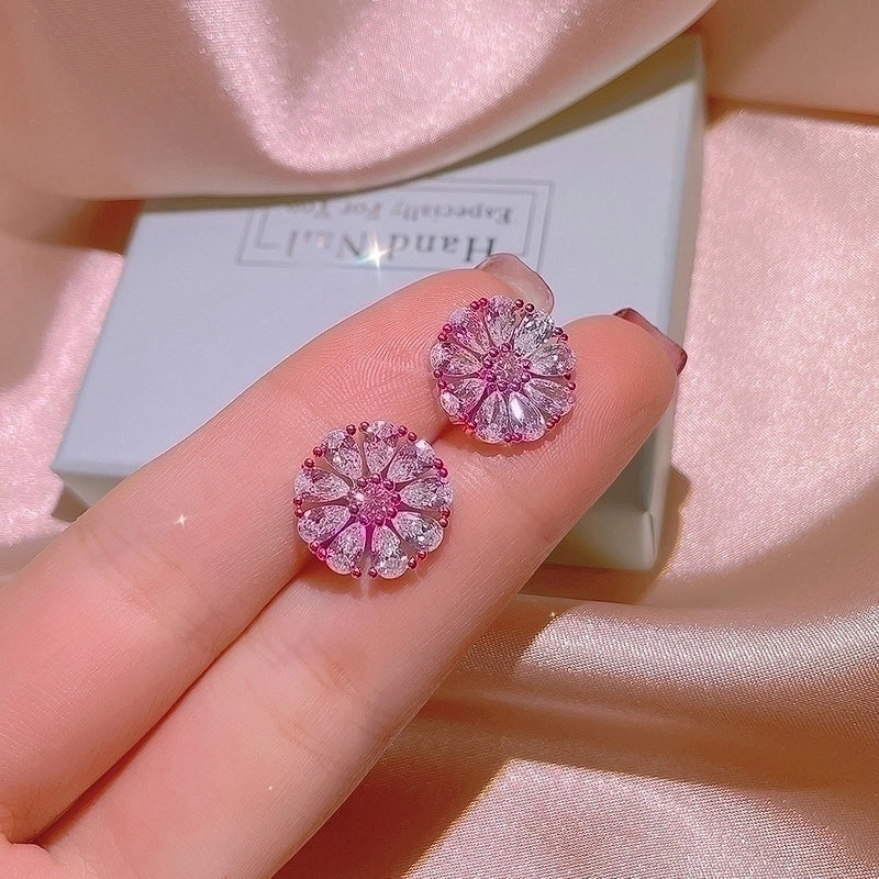 Flower Titanium Inlay Zircon Rings Earrings Necklace