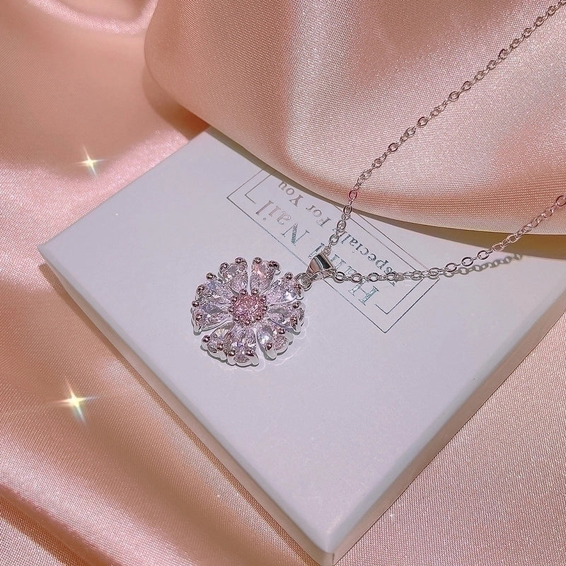 Flower Titanium Inlay Zircon Rings Earrings Necklace