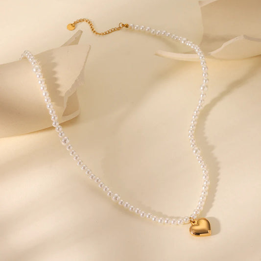 Pearl Heart Titanium Steel Electroplating Necklaces