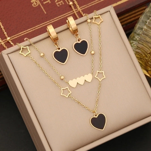 Heart Shape Stainless Plating Bracelets Earrings Necklace