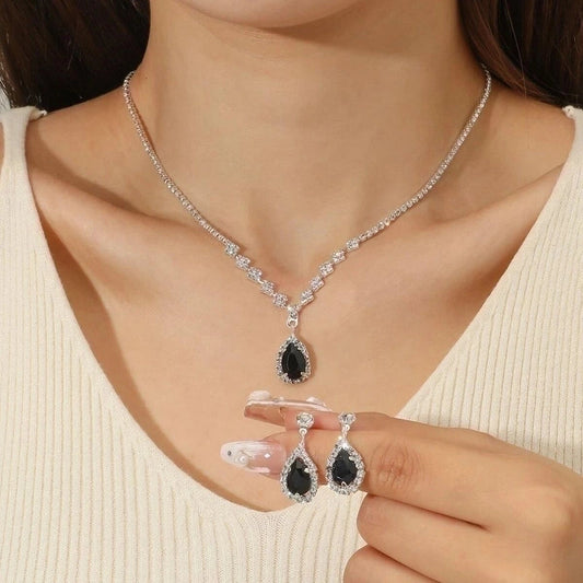 Black Necklace Ear Stud Two-Piece Set