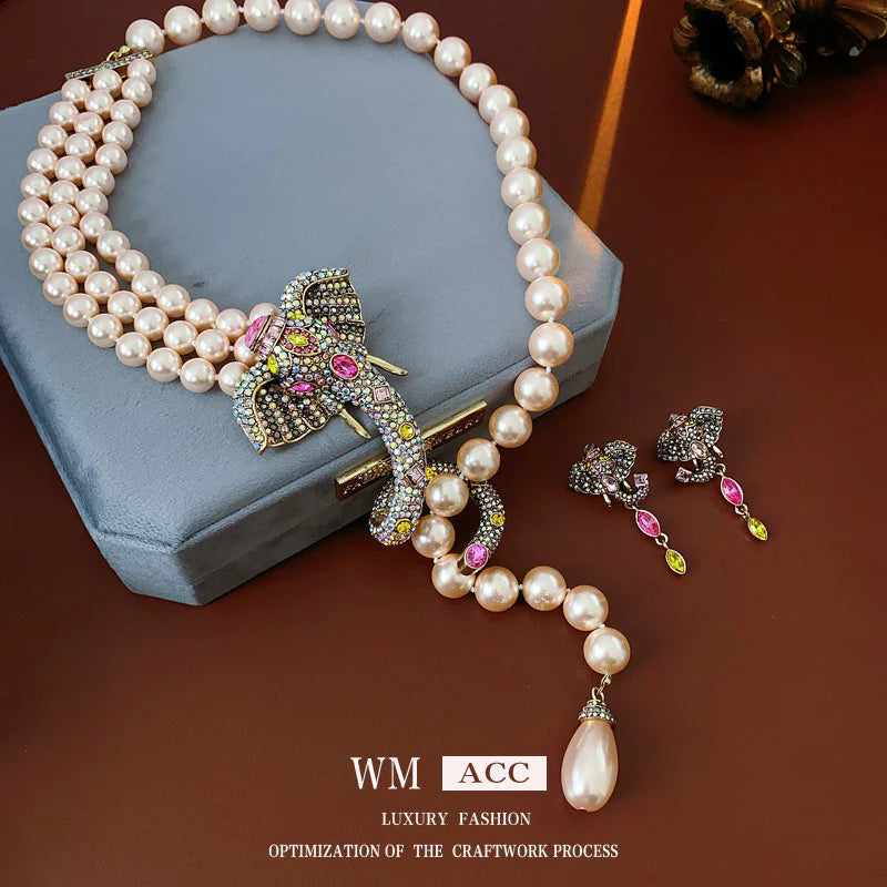 Women Luxurious Artificial Pearl Diamond Inlay Jewelry Sets