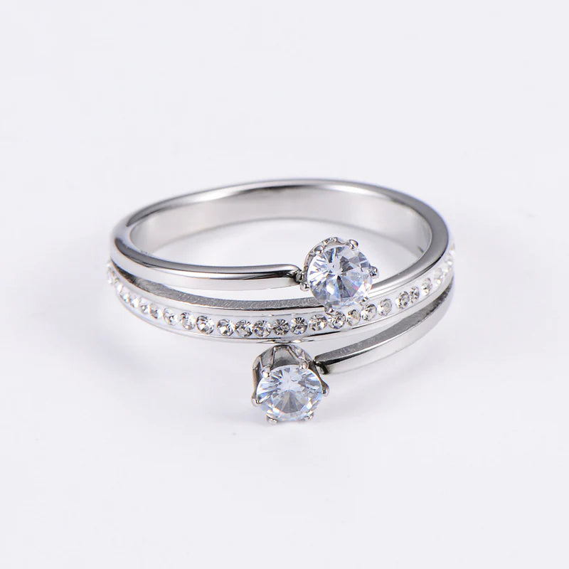 Elegant Stainless Steel Zircon Inlay Rings