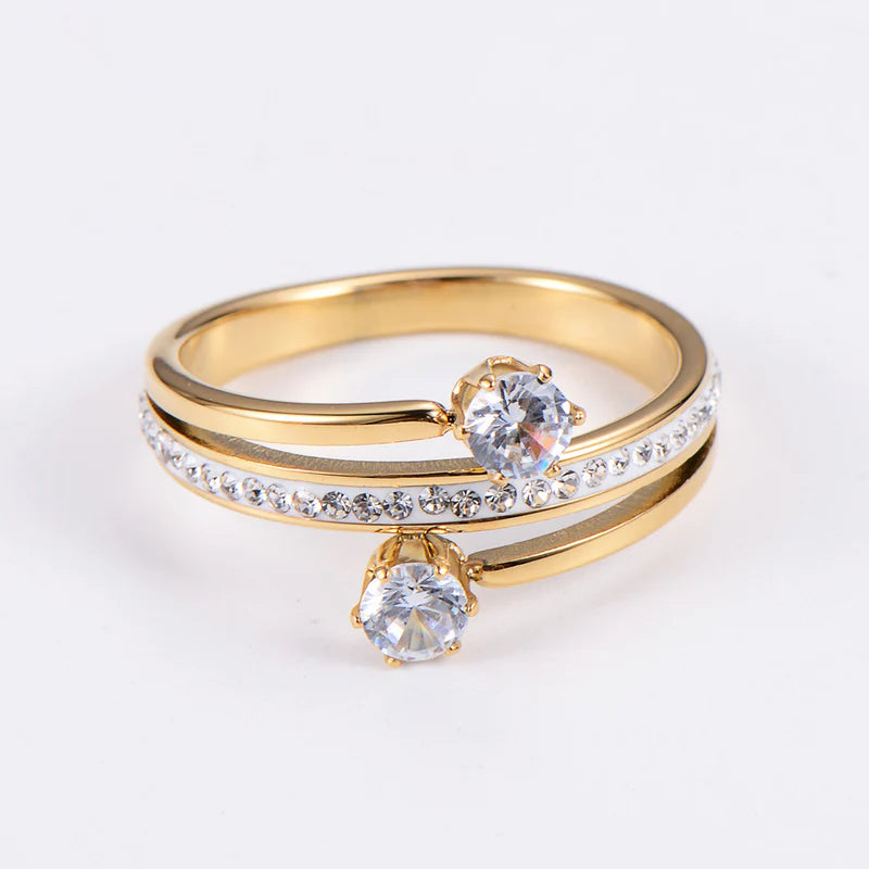 Elegant Stainless Steel Zircon Inlay Rings