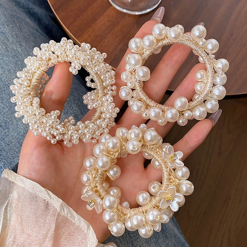 Women's Sweet Geometric Artificial Pearl Beaded Inlay Rhinestones Hair Tie