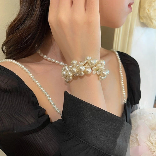 Women's Sweet Geometric Artificial Pearl Beaded Inlay Rhinestones Hair Tie