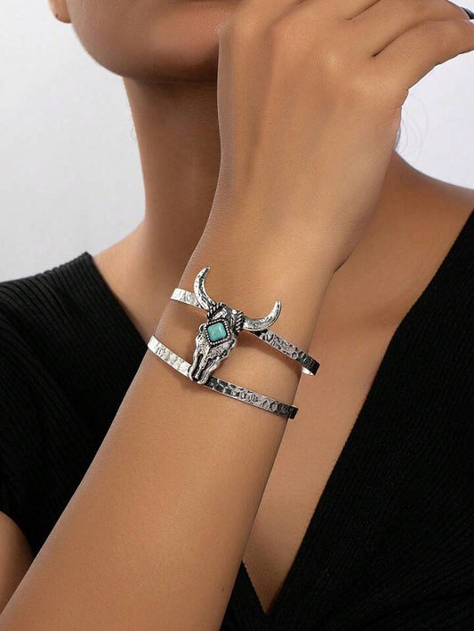 Piece Western Turquoise Stone Antique Cuff Bangle Bracelet For Women