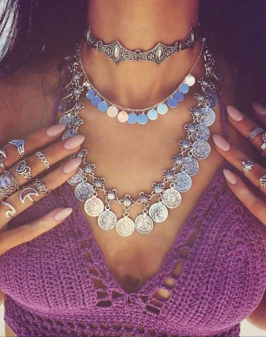 Vintage Coin & Tassel Pendant Necklace