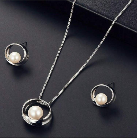 Necklace &amp; 1pair Earrings Imitation Faux Pearls Bride Jewelry Set