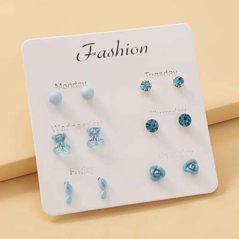 6-Pair Elegant Cute Fashion Stud Earrings Set for Women